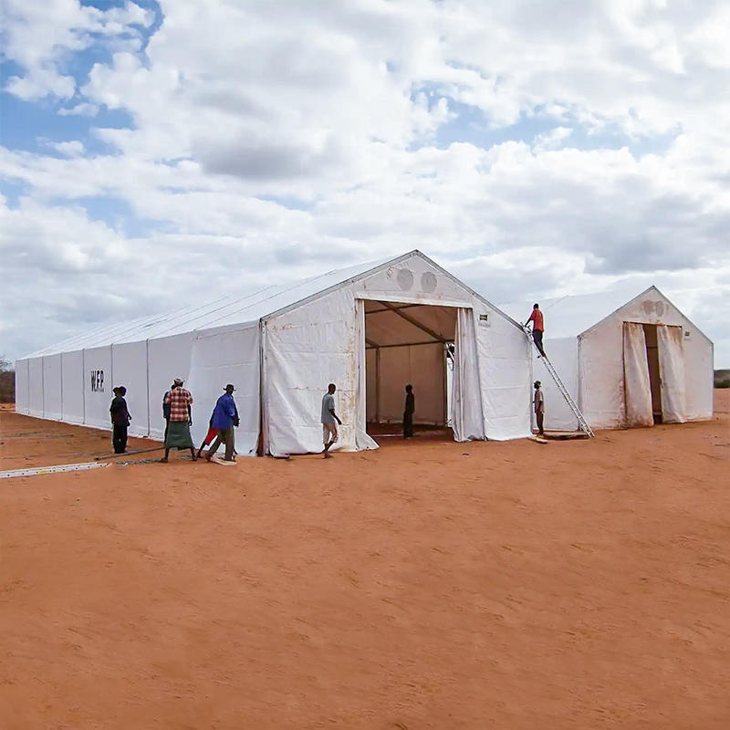 IFRC/ICRC/WFP/IOM স্ট্যান্ডার্ড ফায়ার-রিটার্ড্যান্ট UV-প্রতিরোধী 10x24m তাঁবু মোবাইল স্টোরেজ ইউনিট (MSU)