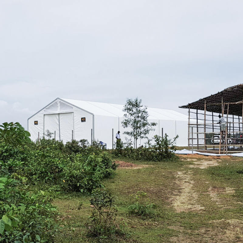 IFRC/ICRC/WFP/IOM স্ট্যান্ডার্ড ফায়ার-রিটার্ড্যান্ট UV-প্রতিরোধী 10x24m তাঁবু মোবাইল স্টোরেজ ইউনিট (MSU)