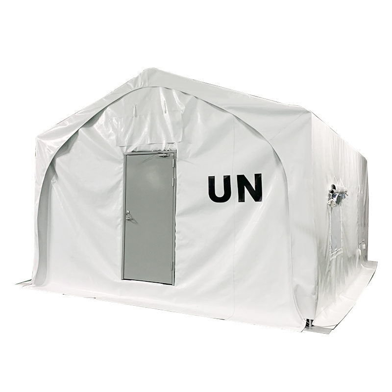 5x7m একটি ঝিল্লি আবৃত ইস্পাত ফ্রেমের কাঠামো ত্রাণ তাঁবু টাইপ করুন