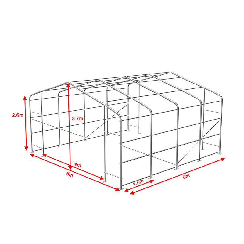 6X6 2.6m সাইডহাইট সম্পূর্ণরূপে গ্যালভানাইজড স্টিল ফ্রেম অস্থায়ী গুদাম তাঁবু হল
