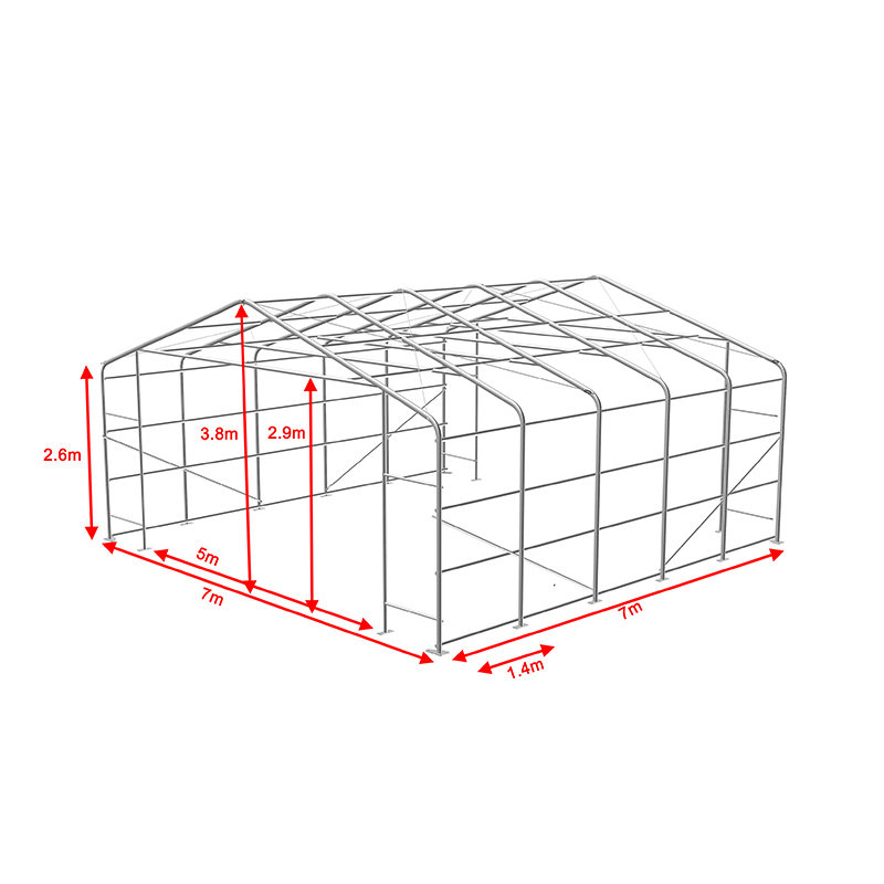 7x7 2.6m সাইডহাইট ইন্ডাস্ট্রিয়াল ও কমার্শিয়াল ওয়ারহাউস শেড টেন্ট পোর্টেবল টেন্ট হল