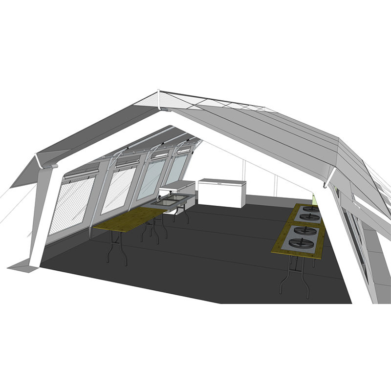 ইউনিসেফ স্ট্যান্ডার্ড 42m² বহুমুখী হাব তাঁবু সমন্বিত/রিমুভেবল শেড কভার সহ