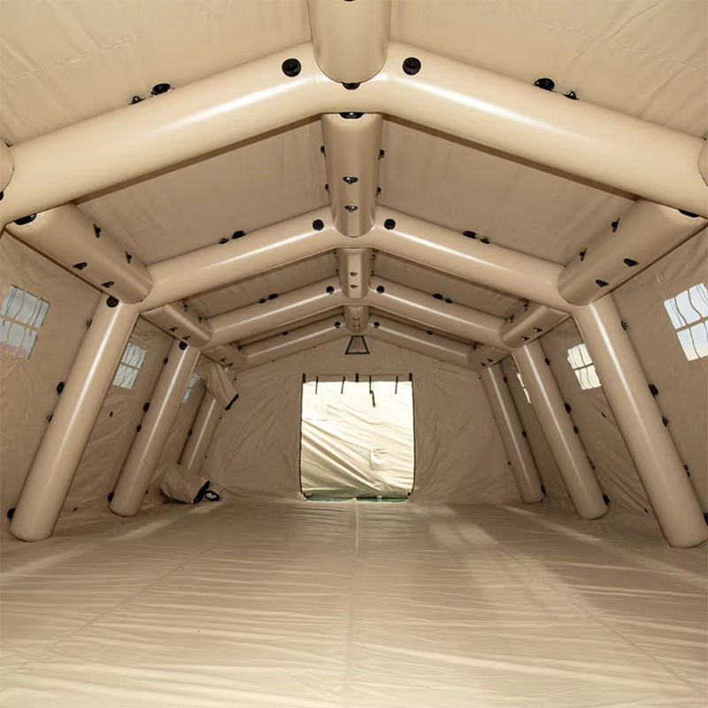 নিম্ন-চাপ 5.6x12.35m বহুমুখী বড় ইনফ্ল্যাটেবল দ্রুত বায়ুরোধী তাঁবু স্থাপন